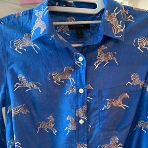 J. Crew Zebra Blue Collar Top